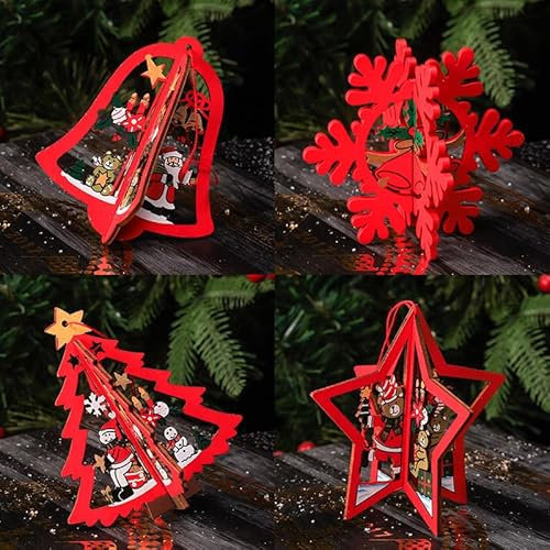 8 Stück 3D Christbaumschmuck Holz,Weihnachtsdeko Holz Weihnachtsbaumschmuck,Weihnachtsbaum Deko Holz für Weihnachten Party Dekoration,Weihnachte,DIY Holz Ornamente Weihnachtsmann Schneemann Elch