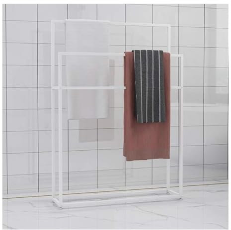 WING Handtuchhalter freistehend Handtuchständer Metall Bad Handtuchstangen, treppenförmiger Handtuchständer, Rostfrei, 110 cm Höhe,Weiß,65×20×110cm(L×W×H)