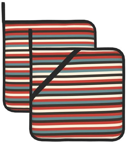 Set di 2 presine da cucina resistenti al calore, alla moda, con stampa a righe, per cucina, cottura e barbecue