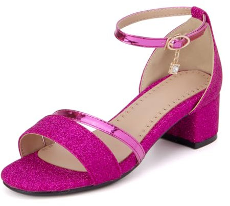 Onewus Sandalias de tacón cuadrado con hebilla y puntera abierta, fucsia, 41 EU