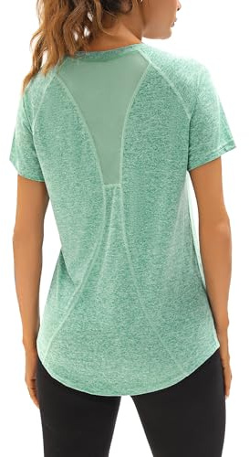Wayleb UV Sportshirt Damen Kurzarm V-Ausschnitt Sommer T-Shirts Mesh Rücken | Leicht, Atmungsaktiv, Schnelltrocknend, Mesh-Rückseite, Lockere Passform, Sommer, Laufen, Fitness, Yoga, Gym und Training