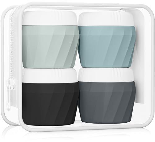 Silevoler Travel Containers for Toiletries, Premium Cosmetic Silicone Cream Jars, TSA Approved Leak-Proof Refillable Travel Size Toiletries with Clear Bag for Cosmetic Face Body Cream (Gray)