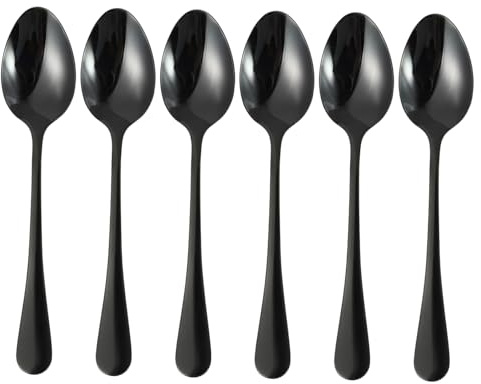 WATIIFUFU Lot De 6 Cuillères à Café En Acier Inoxydable Noir Antirouille, Vaisselle Maison, Usage Quotidien, Cuillères à Nourriture Polyvalentes