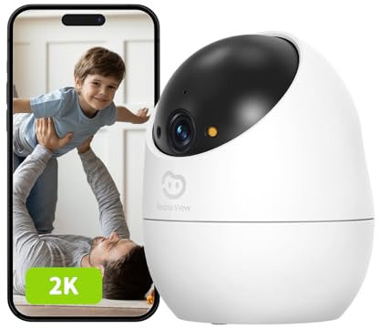 Beans View 2K (3MP) Telecamera di Sicurezza per Interni, 360° Sorveglianza, 2.4GHz Wi-Fi, Visione Notturna a Colori, Bambino/Animale Domestico/Gatto/Cane, Rilevamento umano, Compatibile con Alexa D210