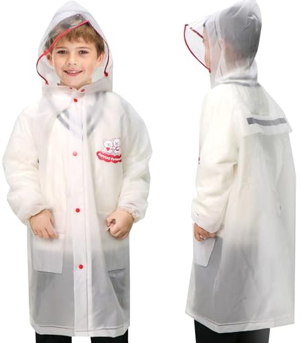 ANYOO Waterproof Rain Poncho Kids with Reflective Strip, Breathable Raincoat Rain jacket Hooded with Added Back Space for Boys and Girls Height 130-140cm Outdoor Hiking Camping