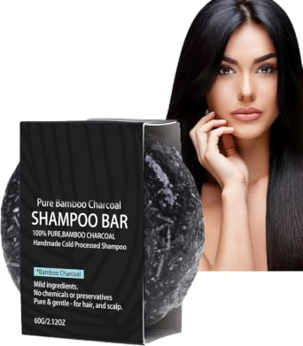 60g Jabón Champú Anticaída de Carbón de Bambú, shampoo | Mejora el Cabello Seco, Limpieza Profunda del Cuero Cabelludo