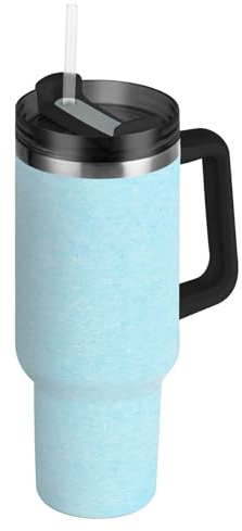 GuoChe Vacuum Reusable Water Bottle With Handle with Straw Lid Coffee Travel Mug for Water, Iced Tea or Coffee Blue Paint Paper Texnure