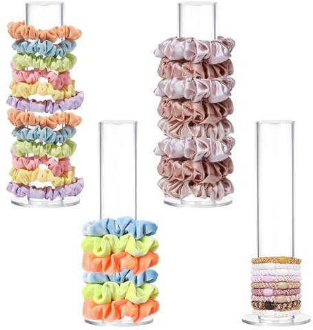 4 Stück Acryl Scrunchie Halter, klar Haar Krawatte Veranstalter Stand, Armband Stand, niedlich Zimmer Dekoration für Schmuck Armband Stirnband Zubehör Display Turm Teenager Mädchen Geschenke