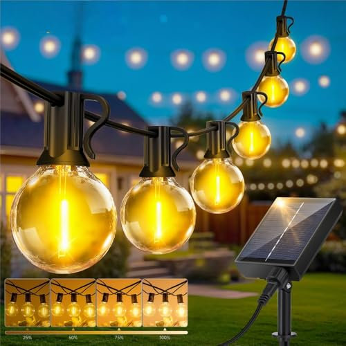 Guirlande Solaire Exterieur Lumineuse LED - 15M G40 Guirlande Guinguette Extérieur avec Télécommande IP44 Imperméable 8 Modes Guirlande Lumières Solaire Extérieur Terrasse Mariage Pergola Balcon Déco