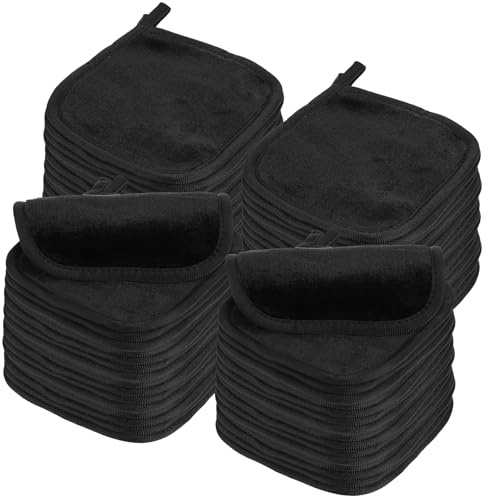 zisiueel 50 Pcs Makeup Remover Cloths Reusable Washable Remover Pads Soft Microfiber Washcloths Facial Cloths Makeup Towels for Women, 5 x 5 Inch(Black) ﻿