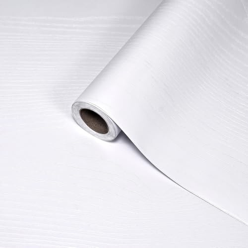 Lámina vinílica autoadhesiva con vetas de madera blanco, papel adhesivo impermeable y removible para muebles, encimeras de cocina, alféizares, mostradores y armarios, 40 x 1000 cm