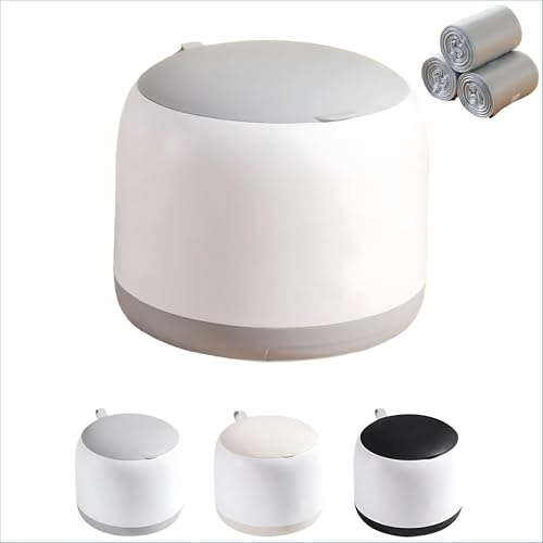 AIWE7D Small Desk mini Trash can Desktop Tiny Garbage can Office Waste Basket with lid with Bracket Home Office Bedroom Living Room Kitchen Garbage Sundries, Includes 90 Trash Bags(Gray-White)