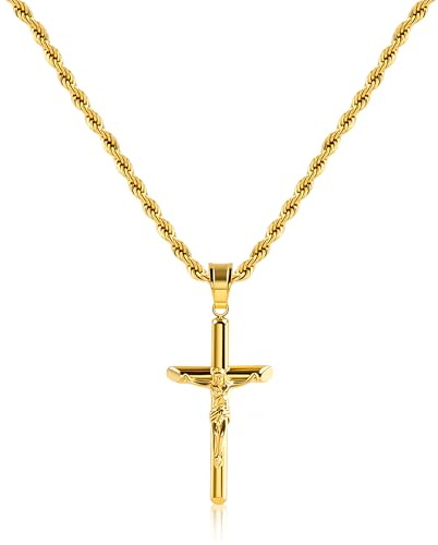 Cross Necklaces for Women Men Stainless Steel Gold Crucifix Necklace Chain