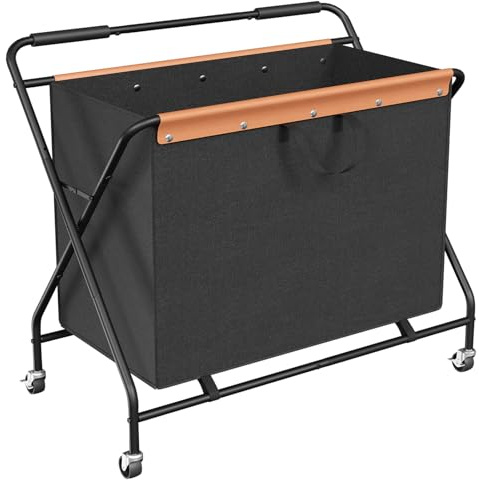 HOOBRO 172L Collapsible Laundry Basket with Wheels and Handle, Rolling Laundry Cart with Removable Liner Bag, Folding Laundry Hamper for Laundry, Bathroom, Bedroom, Black BB13XY01