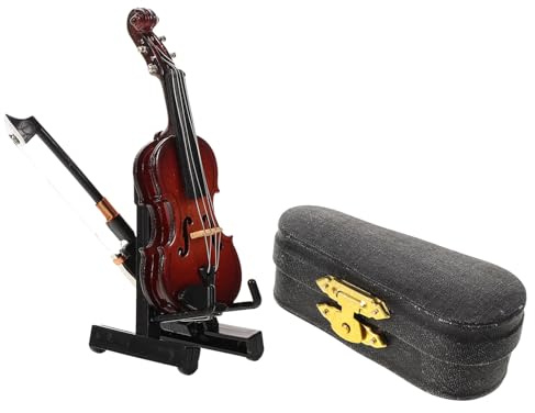 BESTonZON Violino in Miniatura in Legno con Supporto e Custodia, Decorazione Compatta per Casa delle Bambole e Collezioni, Dettagli Realistici e Texture Naturale