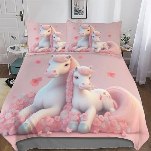 AASWDDS Cheval Parure De Lit - Microfibre 3 Pièces Housse De Couette Douce - Linge De Lits avec Taies d'oreiller pour Enfants Adultes Double (200x200cm)