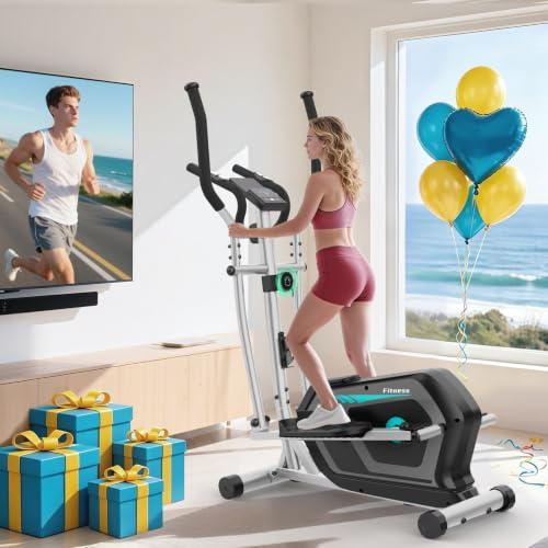 Neezee Elliptical Cross Trainer for Home, 16-Level Resistance Magnetic Elliptical Machine, Ultra-Quiet Cross Trainer with LCD Monitor, Pulse Sensor, Device Holder, Weight Capacity 130KG Cross Trainer