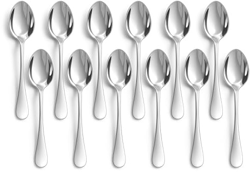 Juego de 12 Cucharas de Postre Acero Inoxidable 15 x 3.2 cm, Resistentes para Uso Diario, Aptos para Hogar y Restaurante