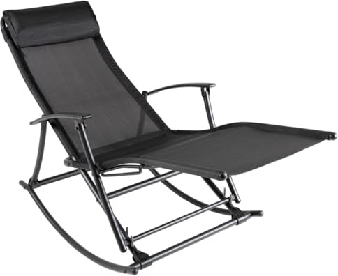 Runheo Garten-Schaukelstuhl Stahl und Textilene Schwarz, klappbar mit 2 Liegepositionen, 100 kg Tragkraft, bequemer Outdoor Stuhl für Balkon, Terrasse und Camping
