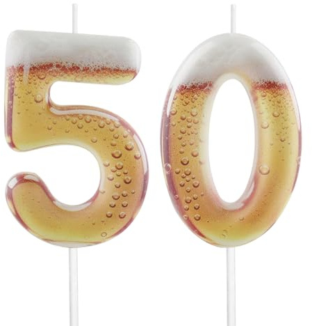 Vela de Cumpleaños 50 con Diseño de Burbujas Doradas,Cerveza Velas Numéricas para Tartas, Decoración de Fiesta de 50 Años, Accesorios para Cumpleaños, Oro Champagne