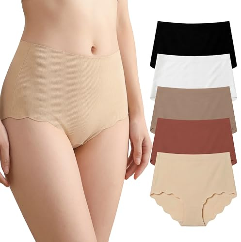 Hellomamma Culotte sans Couture Femme Invisible : Slip Taille Haute à Bord Ondulé Microfibre Extensible et Douce Coupe Enveloppante et sans Étiquette pour Yoga Bureau et Vêtements Moulants S–XXL