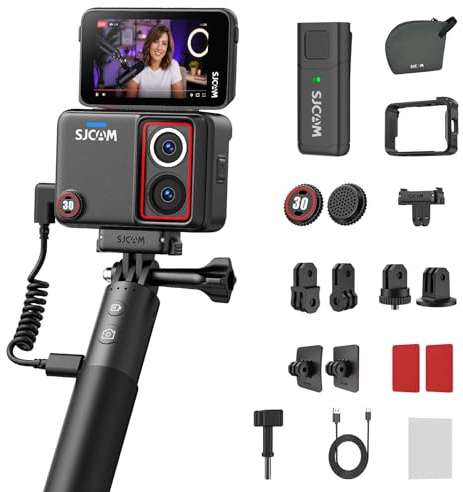 SJCAM SJ30 Action Camera with Wireless Mic, 600Mins Night Vision Cam | Dual Lens 8K/20,4K/60 Vlog Cam with 2.51 Flip Screen, 5M Waterproof Motorcycle Helmet Underwater Camera for Cycling & Diving