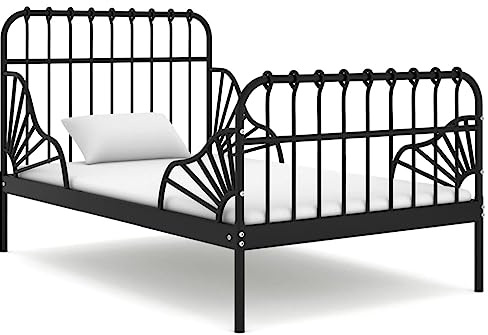 Mhdvray Metall Ausziehbett Schwarz 80x130/200 cm, pulverbeschichteter Bettrahmen mit stabilem Lattenrost, Modernes Design & Robustheit für Jugendzimmer Gästezimmer und Schlafzimmer