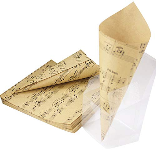 Kegelförmige Dekoration für Zeremonien, Thema: Musik, Noten, Kraftpapier, doppelseitig, 50 Stück