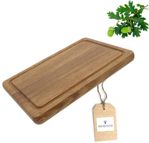 HOFMEISTER® Schneidebrett Eiche 30 × 20 × 2 cm mit Griffloch und Saftrille – massiv, kompakt (1 Stück)