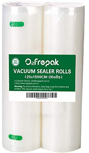 O2frepak 2 Folienrollen 20x1500cm Vakuumierrollen für Lebensmittel,BPA-Frei Vakuumierbeutel Sous Vide Beutel Folien für Vakuumierer und Folienschweißgeräte Geeignet (gesamt:3000cm)