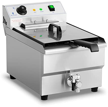 Royal Catering Friteuse Électrique 16 L, triphasé 400V, Zone Froide, Thermostat De Restaurant Simple Professionnelle Semi Pro Inox Sans Odeur Grande Capacité Commerciale