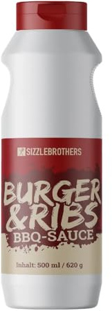 Burger & Ribs BBQ Sauce 500 ml - Perfekt für Burger, Grillfleisch, Steaks, Pulled Pork, Hähnchen & Co. - Barbecue Glaze für Spareribs - SizzleBrothers