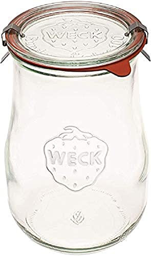 Weck Tarros de tulipán Weck de 1,5 litros Tarros de inicio de masa agria Tarros de cristal grandes para masa hervida Tarro de inicio con tapa de cristal Tarro de tulipán con boca ancha