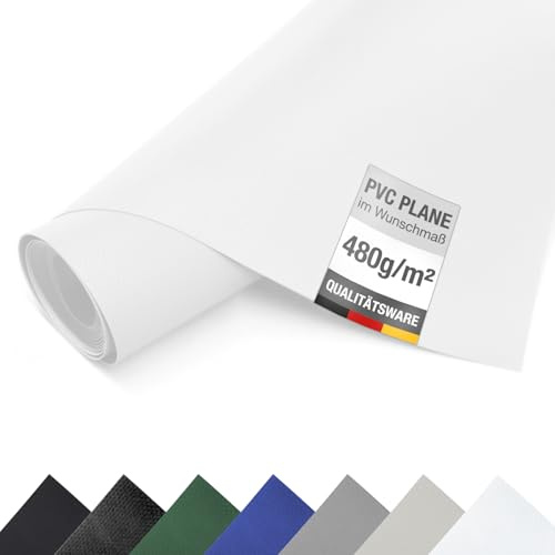ANKO PLANEN Lona de PVC para camión 480 g/m², Venta por Metros sin Ojales - Resistente al desgarro e Impermeable, Lona Industrial de protección/Cobertura (3 m x 3 m, Blanco RAL9010)