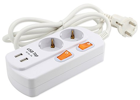 EVOELEC Steckdosenleiste 2 Fach mit 2 USB stecker Einzeln Schaltbar Steckerleiste Überstromschutz Weiß (Steckdosenleiste 2 Fach mit 2 USB)