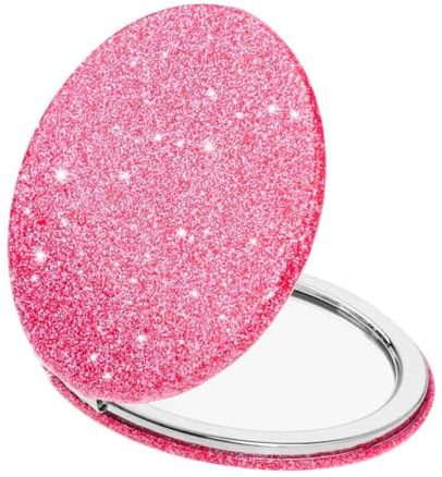 mpowtech Cute Pink Compact Mirror for Women,Small Magnifying Travel Mirror with Glitter,Portable 2 x 1x Magnification Folding Pocket Makeup Mirror Cosmetic Mirror for Gift Travel Essentials