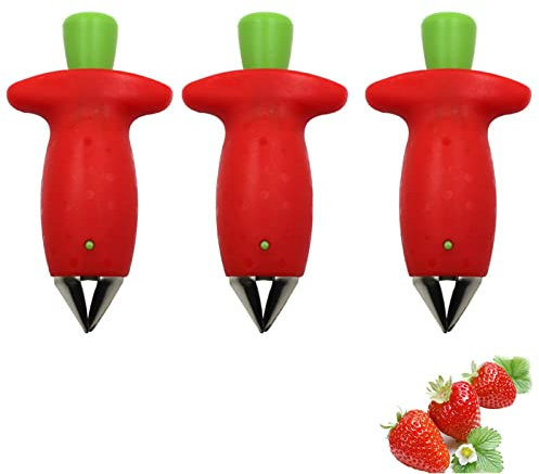 3 Stück Erdbeer Strunkentferner, Tomaten Stem Top Leaf Entkerner, Edelstahl Stiel Entferner, Küche Werkzeug, Verwendet Um Blattstiel Für Erdbeeren, Ananas, Kartoffeln Zu Schneiden(Rot)
