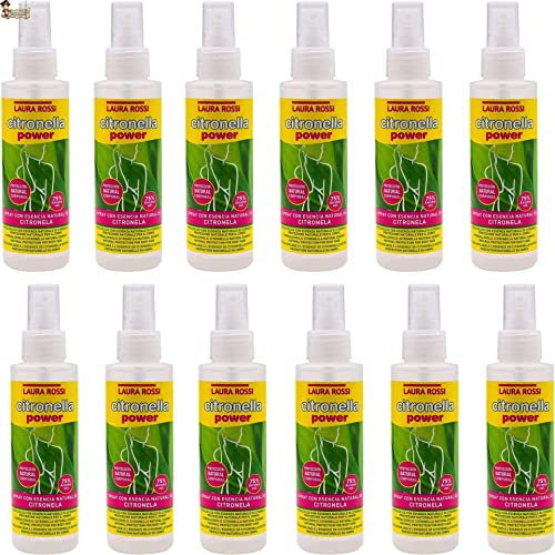 BricoLoco Citronela antimosquitos. Pack 12 uds. Spray 125 ml. Adultos y niños. Repelente Anti Mosquitos con Esencial Natural. Interior o Exterior. Más cómodo Que un Gel. (12)