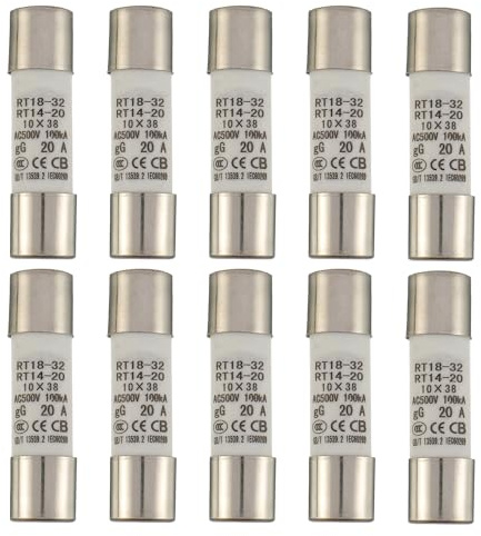 SIGANDG 20A 500V Keramikrohrsicherung RT18-32 10x38 mm Zylindrische Hochspannungs-Sicherungen (10 Stück)