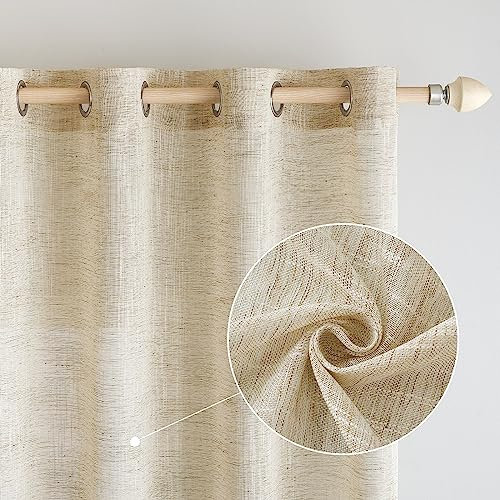 EMEMA Leinen Gardinen Vorhang mit Ösen Weiß Wohnzimmer Modern Leinenvorhang Vorhänge Leinenoptik Kinderzimmer Gardine Küche Schlafzimmer 2er Set 140x225cm (B x H)