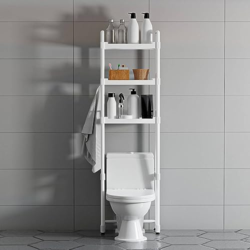 QHENS Aufbewahrung über der Toilette, Toilettenregal Badezimmer 3 Stöckiges Ablageregal über der Toilette, Platzsparer über der Toilette, Ohne Bohren mit 3 Haken, 172 * 49 * 25 cm