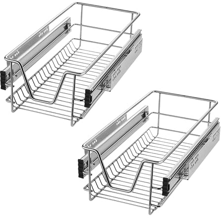SUBTLETY Lot de 2 Tiroirs Télescopique pour Armoires de Cuisine Panier Coulissant en Métal avec Rails de Guidage Extensibles Tiroir Organiseurs pour étagère de Rangement Charge Capacité 20KG (30cm)
