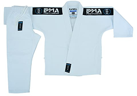 Playwell Pro Kids BJJ GI Jiu Jitsu Uniform Kostym (levereras med gratis barn Ju Jitsu vitt bälte) - vit (M3)