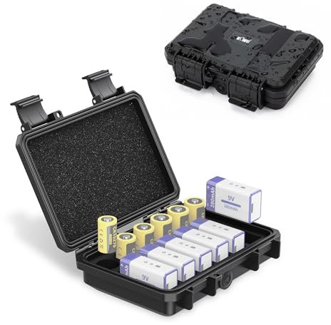 12 Slots 9V & CR2 CR123A Lithium Batterie Organisationskoffer IP67 Wasserdichter Hartschalenkoffer für CR17345/CR123(CR16340)/CR18350/CR15H270 Batteriehalter für Haushalt Outdoor Camping Angeln