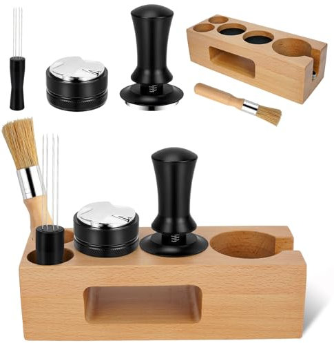 Y-Step 5 Pcs Coffee Tamper Set, Espresso Coffee Accessories Set, with 51mm Coffee Tamper Station, Coffee Leveler, Espresso Tamper, Coffee Stirrer, Coffee Cleaning Brush - Coffee Tamper Holder Set