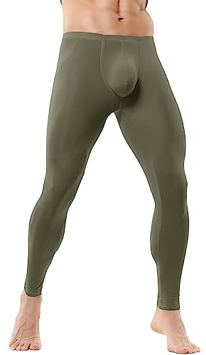 DTODWW Men's Tights Pants Underwear Long Trousers Lightweight Workout Base Layer Leggings for Running Yoga Army Green