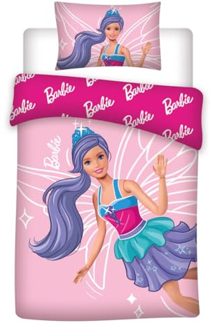 Barbie Déco Mädchen-Bettwäsche, Baumwolle, wendbar, Rosa, Bettbezug 100 x 135 cm, Kissenbezug 40 x 60 cm