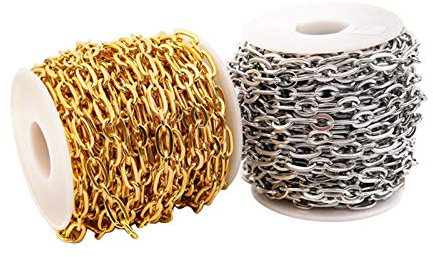 Adoorniequea 2 rotoli di catena in acciaio inox a maglie grandi per gioielli fai da te
