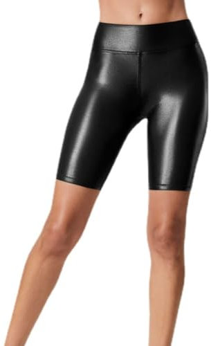 HEARTTOUCH Damen Wetlook Shorts Kurz Leggings Hohe Taille PU Kurze Hose Push up Kunstlederhose Frauen Hotpants Ledershorts Rave Pole Dance Clubwear (L,A Schwarz)