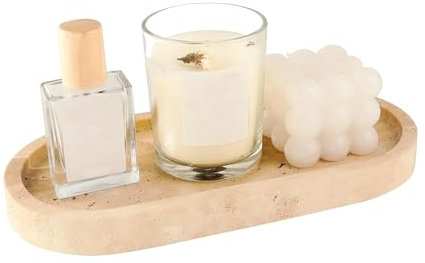 WORHE Italy ovale Marmor-Kosmetiktabletts,Tablett Klein,für Schmuck Kerzen Parfüm, Nippes, Badezimmer, Kommode, Küche, Aufbewahrungs-Organizer Desin for Heimdekoration,Travertin Beige BH102